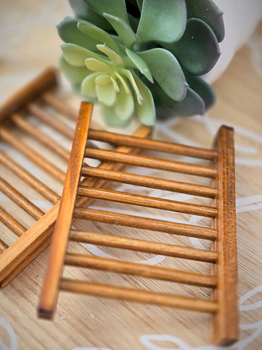 Natural Wooden Soap Dish Rack with Drainer